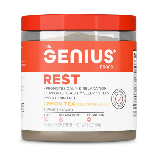The Genius Brand Genius Rest Nootropic – Melatonin-Free Sleep Support Supplement for Calm & Relaxation – Lemon Tea – 30 Servings - NutriGlobal