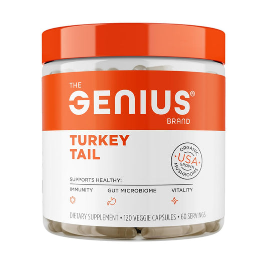 The Genius Brand Genius Turkey Tail - Plant-Based Supplement for Immune, Gut & Antioxidant Support - Organic & Non-GMO - 120 Veggie Capsules - NutriGlobal