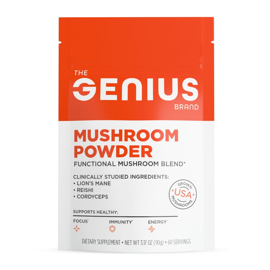The Genius Brand Mushroom Powder - Includes Lion's Mane, Cordyceps & Reishi - Supports Brain Health, Immune System & Energy Levels - USDA Organic Mushroom Powder - 3.17 oz (60 Servings) - NutriGlobal