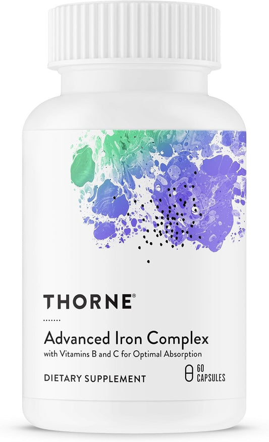 THORNE - Advanced Iron Complex (Formerly Ferrasorb) - Complete Blood Support Formula* - Elemental Iron, Folate, B and C Vitamins for Optimal Absorption - Gluten, Dairy & Soy-Free - 60 Servings - NutriGlobal
