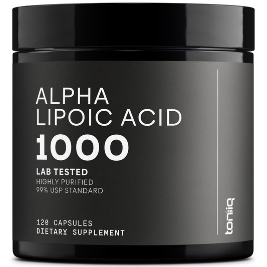 Toniiq 1000mg Ultra High Strength Alpha Lipoic Acid Capsules - Highly Purified 99%+ USP Standard - 120 Capsules ALA Supplement - NutriGlobal