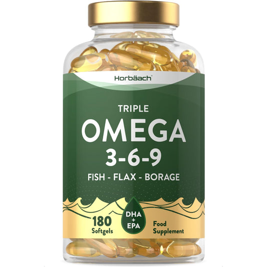 Triple Omega 3 6 9 Capsules | 180 Count | High Strength Supplement with DHA - NutriGlobal