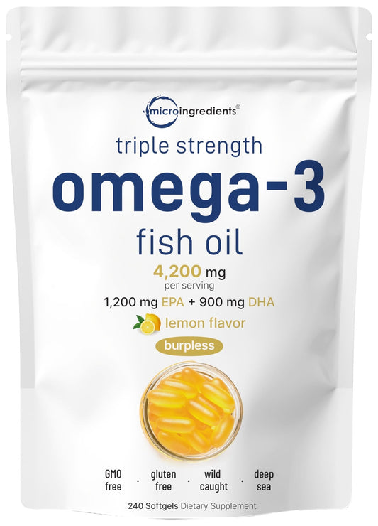 Triple Strength Omega 3 Fish Oil Supplements 4200mg Per Serving, 240 Softgels - NutriGlobal