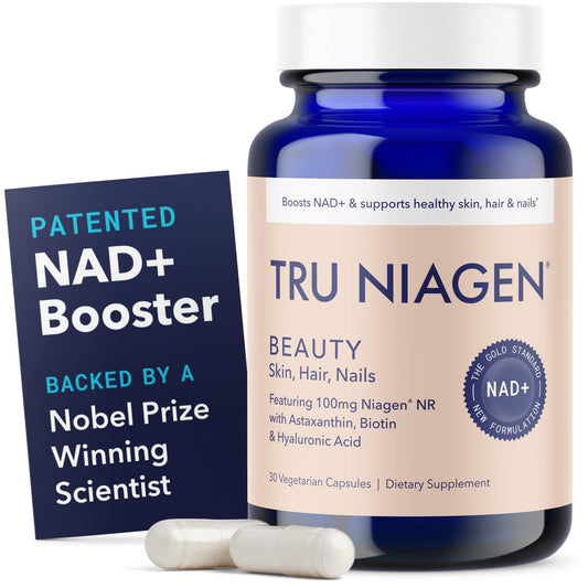 TRU NIAGEN BEAUTY NAD+ for Hair, Skin & Nails | Contains Niagen®, Astaxanthin, Hyaluronic Acid, Biotin | Supports Skin Elasticity & Moisture Retention | Daily Supplements for Men & Women | 30 Servings - NutriGlobal