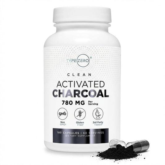 Type Zero Activated Charcoal Capsules (180 Count) - 60 Servings, 780mg Per Serving, from Coconut Shell, Non-GMO, Gluten-Free - NutriGlobal