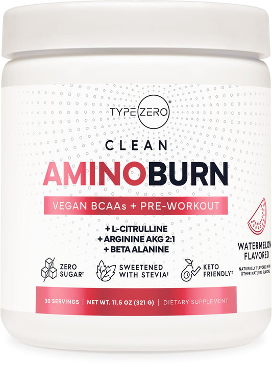 Type Zero AminoBurn (Watermelon Flavored) - Vegan Amino Acids BCAA Drink Sugar-Free Energy Drink Powder & Amino Acids Supplement - Natural Energy - NutriGlobal