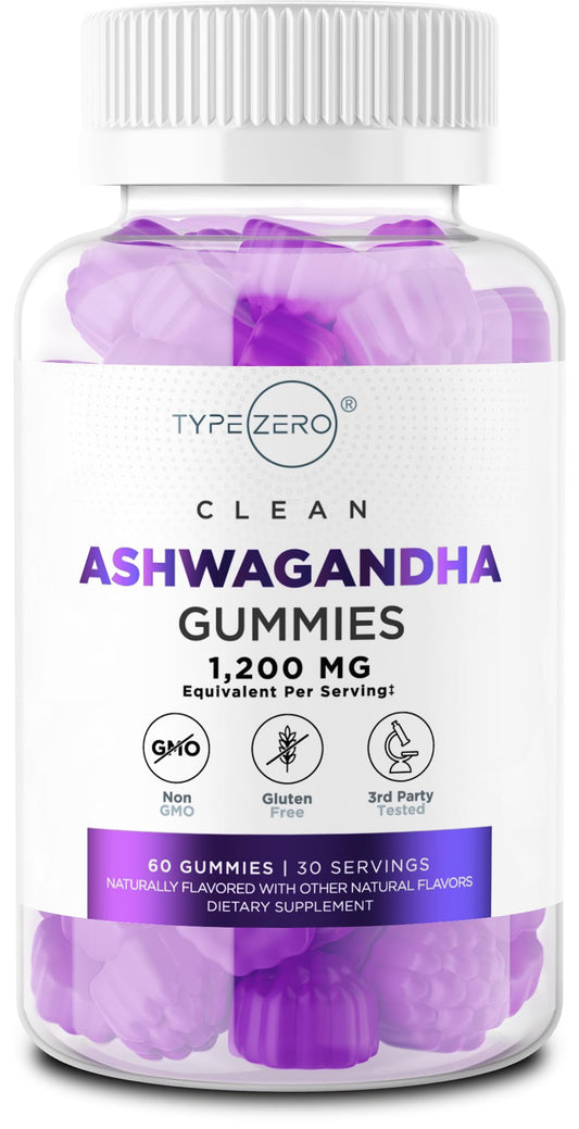 Type Zero Ashwagandha Gummies 1,200mg, 60 Gummies - Ashwagandha Herbal Extract Supplement - 30 Servings, Gluten Free, Non-GMO - NutriGlobal