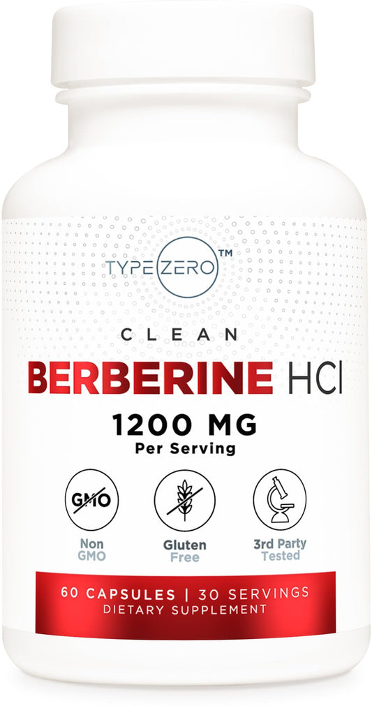 Type Zero Berberine HCL 1200mg 60 Capsules - Clean, Non-GMO, Gluten Free Supplement - NutriGlobal