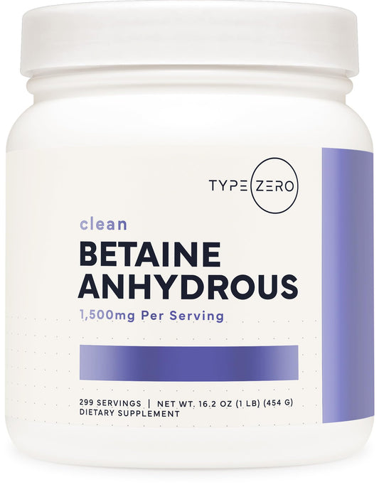 Type Zero Betaine Anhydrous Powder (1 LB) Unflavored - Clean Betaine Anhydrous Supplement, TMG, Trimethylglycine, 1,500mg Per Serving, Keto, GMO-Free - NutriGlobal