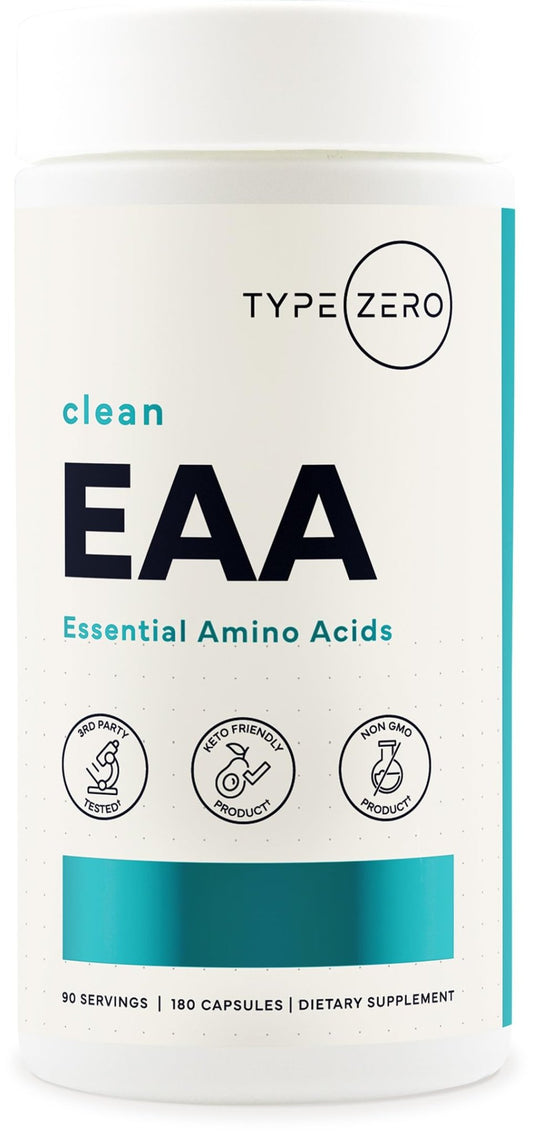 Type Zero Clean EAA Capsules (1,200mg per Serving), Essential Amino Acids Supplement with 9 EAAs, 180 Capsules, 90 Servings - NutriGlobal