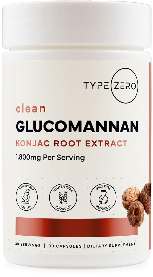 Type Zero Clean Glucomannan Konjac Root Extract (90 Capsules)(1,800 MG Per Serving) - 30 Servings, Non-GMO, Gluten Free - NutriGlobal