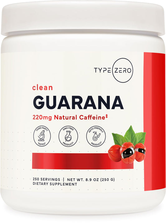 Type Zero Clean Guarana Powder Drink Mix (250 Servings, Unflavored) - 220 MG Caffeine Per Serving, Natural Caffeine, Non GMO, Gluten Free - NutriGlobal
