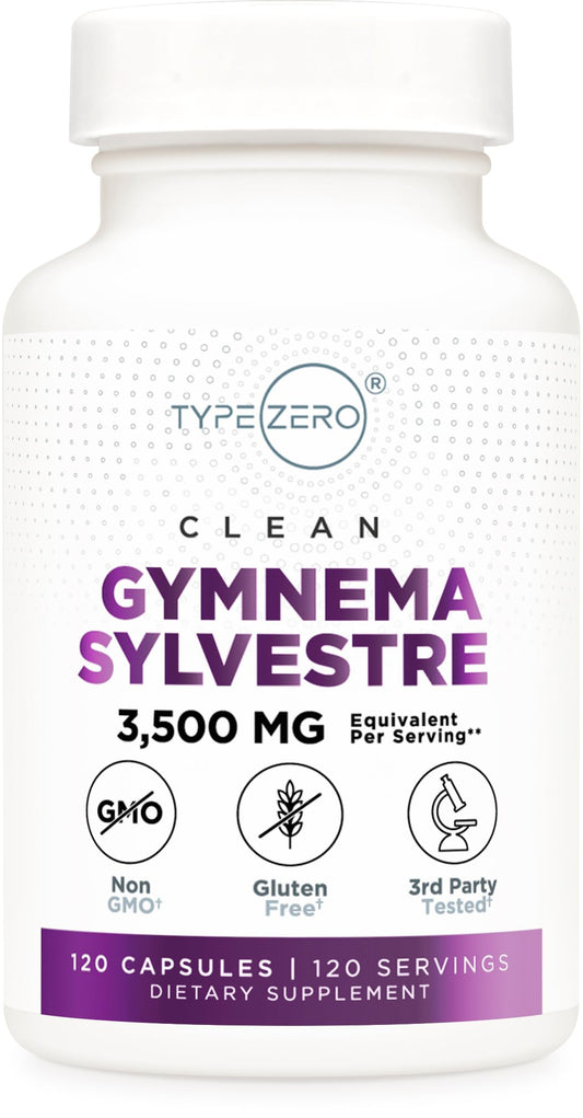 Type Zero Clean Gymnema Sylvestre 3,500mg Equivalent from 175mg of 20:1 Extract Per Serving, 120 Capsules for 120 Servings Per Bottle, Non-GMO. Gluten Free - NutriGlobal