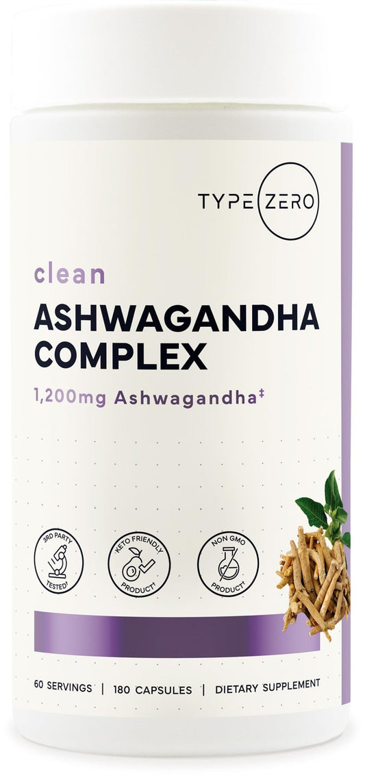 Type Zero KSM-66 Ashwagandha Root Extract 1,200mg, 60 Servings - High Potency 5% Withanolides - with Turmeric, Rhodiola Rosea and BioPerine Black Pepper Extract - 180 Veggie Caps - NutriGlobal