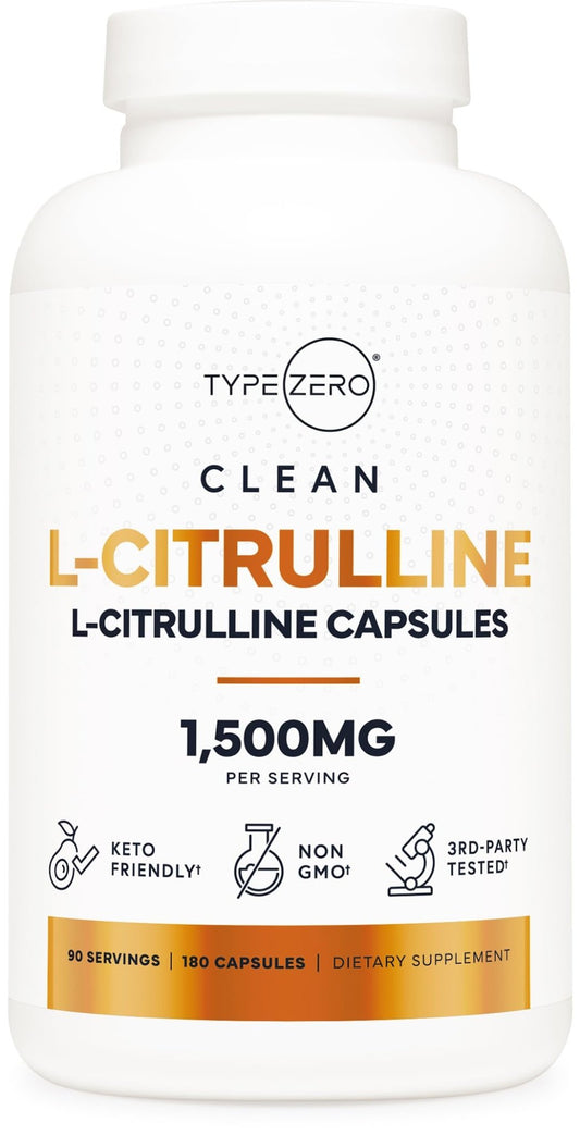 Type Zero L-Citrulline Capsules (180 Capsules) (1500 mg per Serving) - GMO-Free - NutriGlobal
