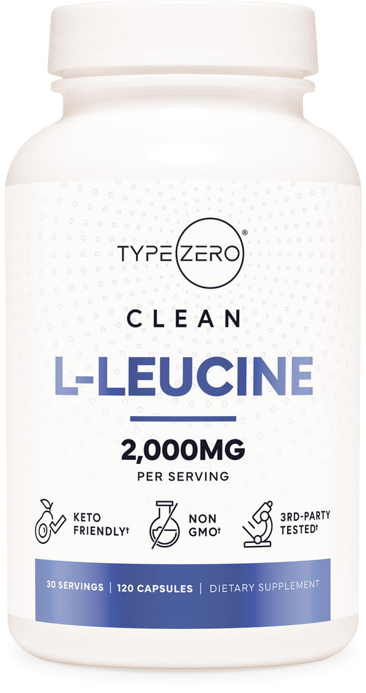 Type Zero L-Leucine Capsules (2000mg per Serving) 120 Capsules - 30 Servings - NutriGlobal