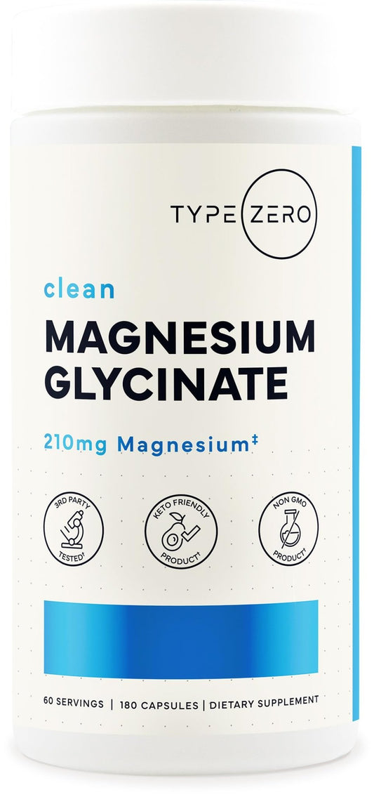 Type Zero Magnesium Glycinate (210mg | 180 Capsules) Pure, Non-GMO, Gluten Free, Natural High Absorption Magnesium Supplement - NutriGlobal