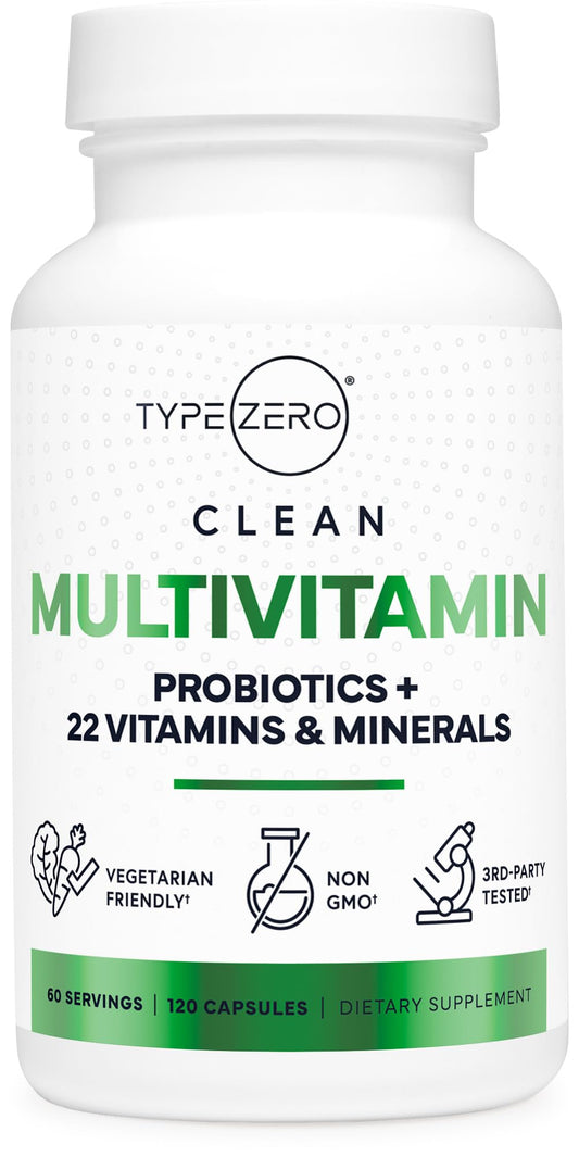 Type Zero Multivitamin Capsules (120 Capsules) (1300 mg) - with Probiotics + 22 Vitamins and Minerals, GMO-Free - NutriGlobal