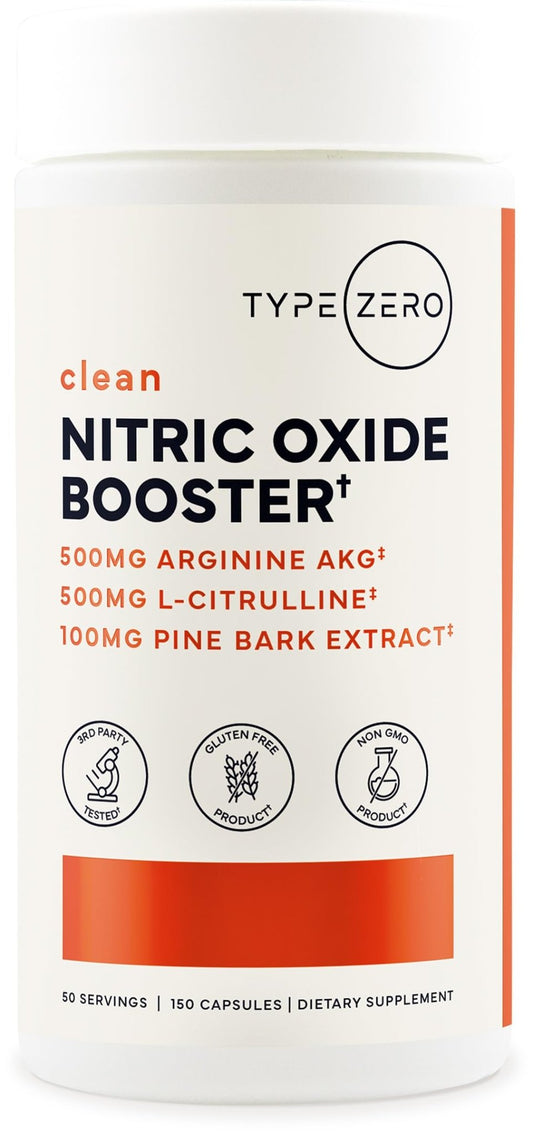 Type Zero Nitric Oxide 6X Booster, 150 Veggie Capsules - Natural Supplement - Beetroot, Arginine AKG, Citrulline, Pine Bark, Garlic & VIT C | Nitrous Oxide - NutriGlobal