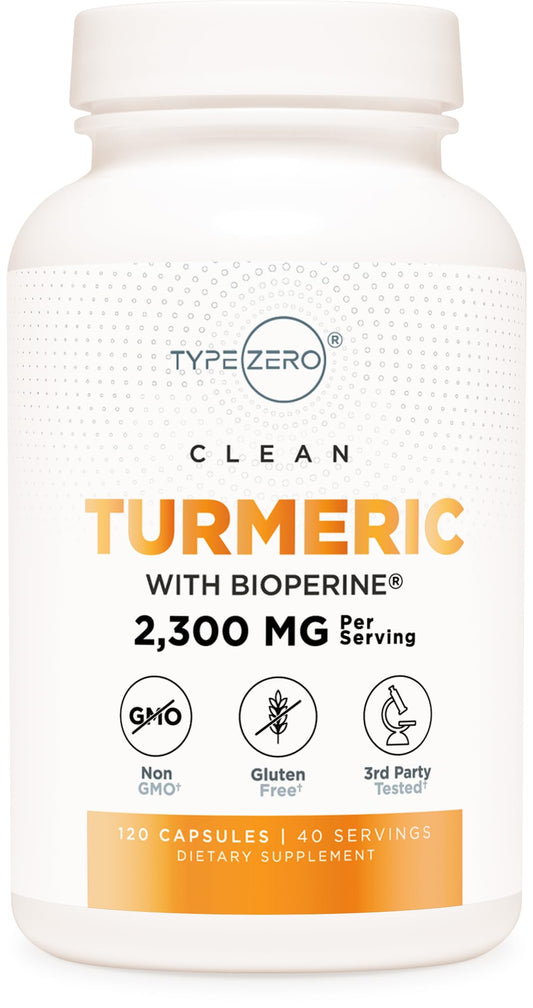 Type Zero Turmeric with Bioperine (120 Capsules) (2300mg per Serving) - GMO Free, Gluten Free, 3rd Party Tested - NutriGlobal