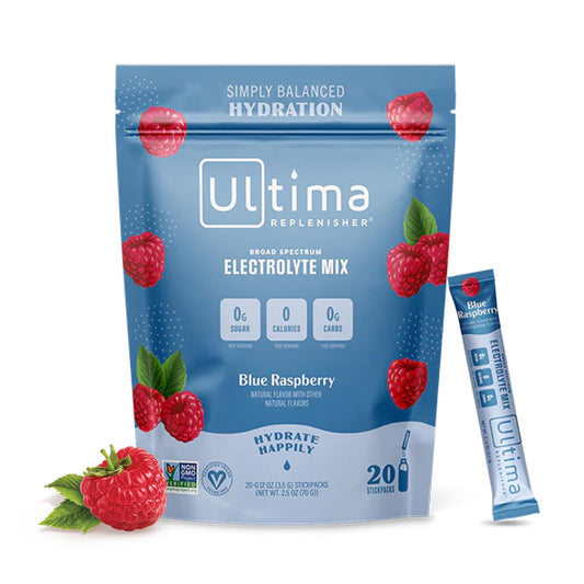 Ultima Replenisher Daily Electrolyte Drink Mix – Blue Raspberry, 20 Stickpacks – Hydration - NutriGlobal