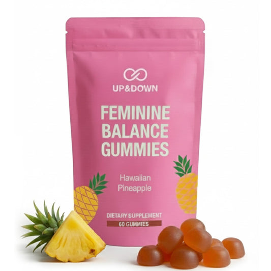 Up&Down Supplements Premium Feminine Balance Gummies for Women | PMS Relief, Mood & Cycle Support | Pineapple + Vitamin C | Ashwagandha & Chasteberry | Vegan, Non-GMO, Gluten Free | 60 Gummies - NutriGlobal