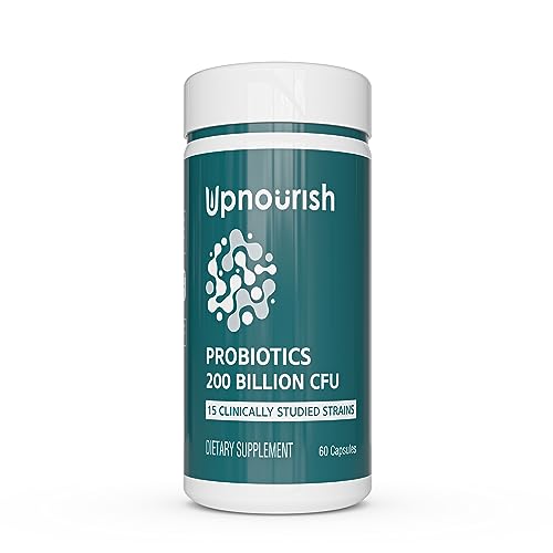 UpNourish Probiotics - 200 Billion CFUs, 15 Strains, Prebiotics & Enzymes - 60 Vegan Cap - NutriGlobal
