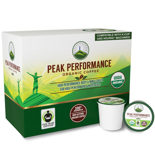 USDA Organic Coffee Pods - Compatible with K-Cup and Keurig Machines - High Altitude Fair Trade Low Acid Beans Medium Roast Single Serve 24 Count Recyclable Cups by Peak Performance - NutriGlobal