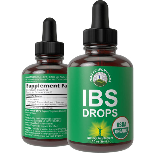 USDA Organic IBS Relief 5-in-1 Liquid Drops. for Ingestion, Bloating, Gas. Irritable Bowel Supplement with 5 Organic Ingredients. Peppermint Oil, Fennel Seed, Chamomile Flower, Rosemary, Holy Basil - NutriGlobal