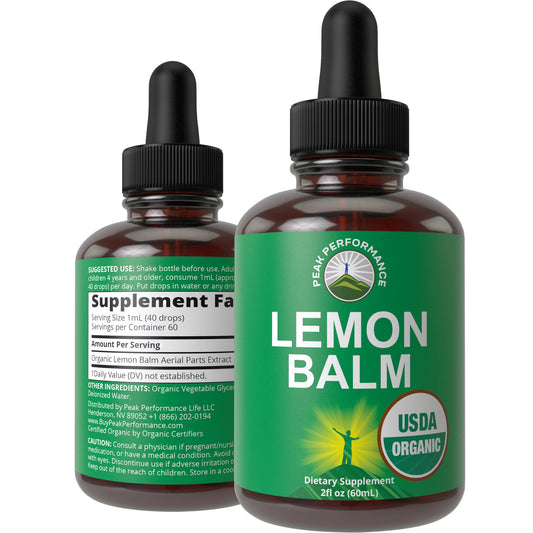 USDA Organic Lemon Balm Tincture. Liquid Organic Lemon Balm Oil Drops Supplement for Relaxation, Calm, Digestion. Vegan Leaf Extract. Zero Sugar, Gluten Free Supplements for Women and Men - NutriGlobal