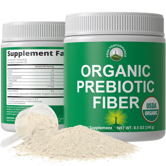 USDA Organic Prebiotic Fiber 3-in-1 Vegan Powder for Gut Health. Raw Whole Food Plant Based Prebiotics Digestive Supplement with Organic Inulin (Jerusalem Artichoke), Acacia Fibers, SunFiber - NutriGlobal
