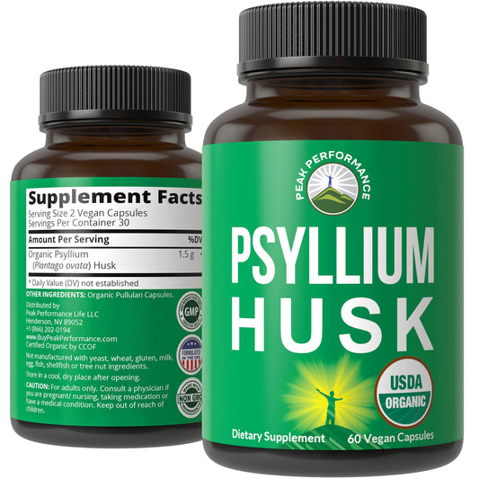 USDA Organic Psyllium Husk Vegan Capsules Made with Organic Psyllium Husk Seed. Fiber Supplement for Gut. Digestive Prebiotics. Pills for Digestion, Roughage Without Bloating. Tablets - NutriGlobal