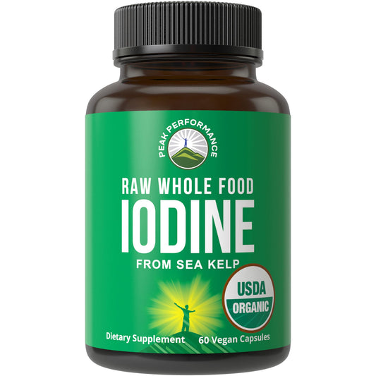 USDA Organic Raw Whole Food Iodine Supplement from Kelp (Ascophyllum Nodosum) - Potassium Iodide Tablets Alternative - for Thyroid, Energy, and Immune Support - 60 Vegan Capsules by Peak Performance - NutriGlobal
