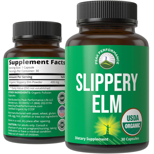 USDA Organic Slippery Elm for Women & Men. Vegan Capsules with Micronized Slippery Elm Bark Powder for Digestion, Bloating Relief, & Gut Lining. Natural Mucilage That Soothes The Throat & Airways - NutriGlobal