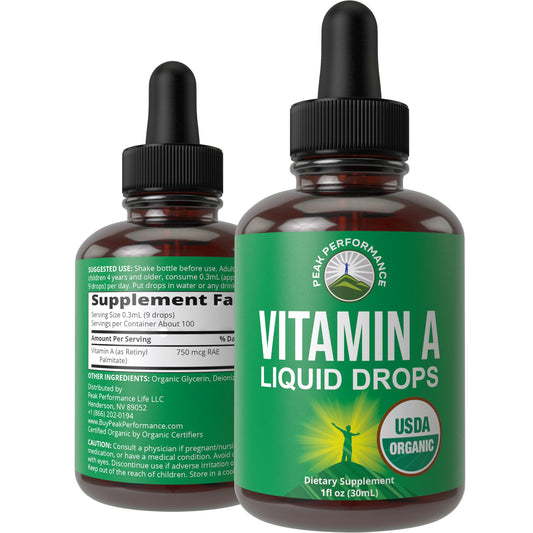USDA Organic Vitamin A Liquid Drops Supplement. Vegan High Bioavailability for Eye, Skin + Bone Health. for Adults, Men, Women, Kids. Vit A Oil Retinyl Palmitate. Gluten Free, Zero Sugar. 100 Servings - NutriGlobal