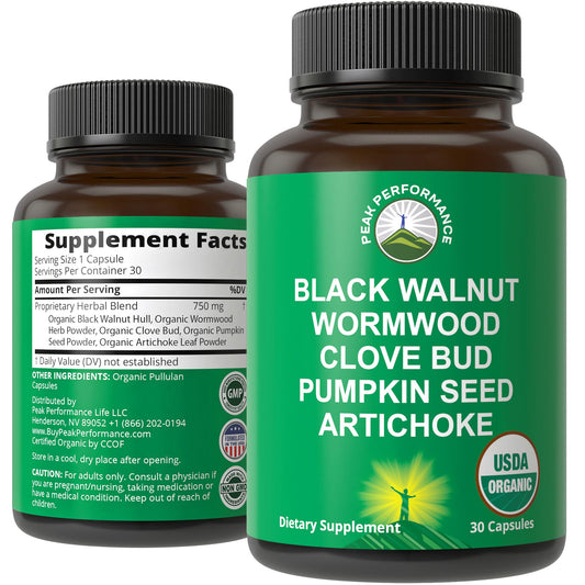 USDA Organic Wormwood Black Walnut Clove Cleanse for Humans. Elimination Detox + Intestinal Support Capsules Supplement for Adults and Kids. Pills with Artichoke and Pumpkin Seed for Added Benefits - NutriGlobal