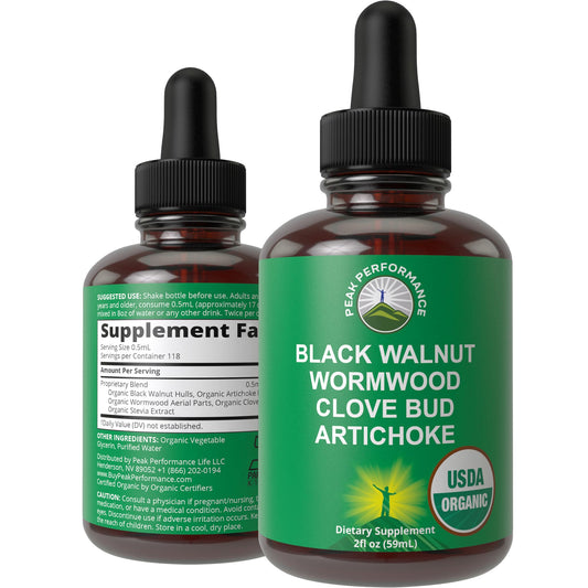 USDA Organic Wormwood Black Walnut Clove Drops Cleanse for Humans. Sugar Free Supplement for Intestinal Cleanse, Detox Support for Adults and Kids. with Artichoke and Clove Bud. Kosher, No GMOs - NutriGlobal