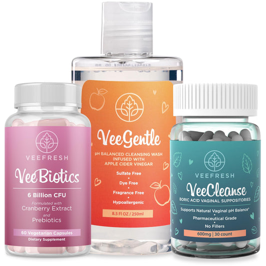 VeeBalance Bundle – Boric Acid Suppositories, Feminine Wash & Cranberry Probiotics for Women – pH Balance & Freshness Support - NutriGlobal