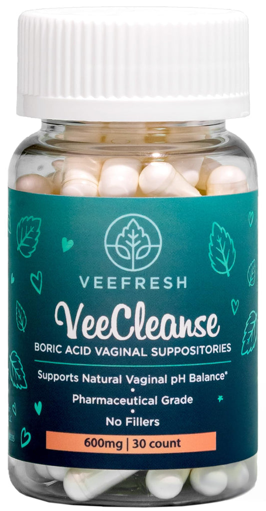 VeeFresh - VeeCleanse Boric Acid Vaginal Suppositories - Vaginal pH Balance Suppositories - Vaginal Odor Control - Feel Fresh, Feminine and Confident - NutriGlobal