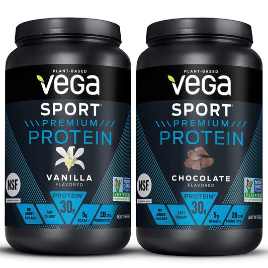 Vega Sport Premium Protein Powder Bundle, Chocolate + Vanilla, Plant Based Protein - NutriGlobal