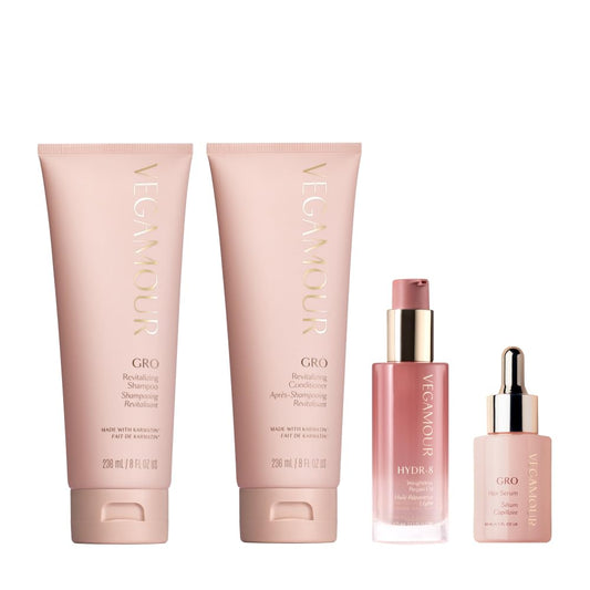 Vegamour Essentials Kit: Revitalizing Shampoo & Conditioner, Hair Serum, Weightless Repair Oil for All Hair Types - NutriGlobal