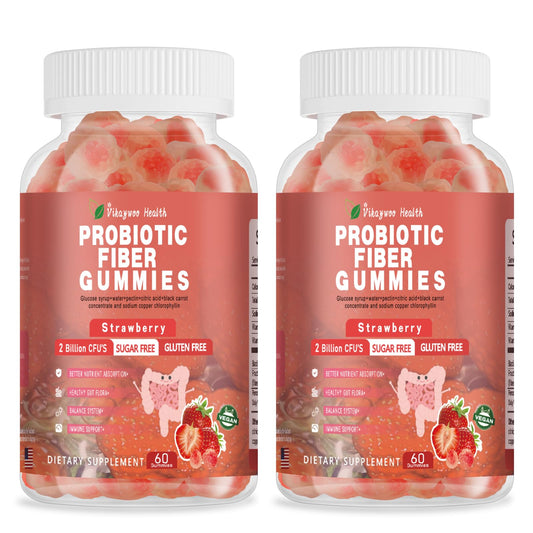 Vikaywoo Probiotic Fiber Gummies for Adults, No Sugar Added Strawberry Flavor– 2 Billion CFUs –Vitamin C,Vitamin D–Digestive Health & Regularity Support(120 Count) - NutriGlobal
