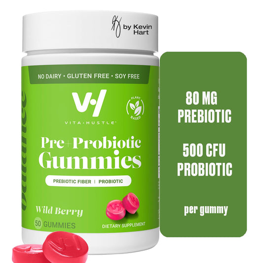 VitaHustle Probiotic Gummies + Prebiotics by Kevin Hart with Chicory Root Inulin Fiber - NutriGlobal