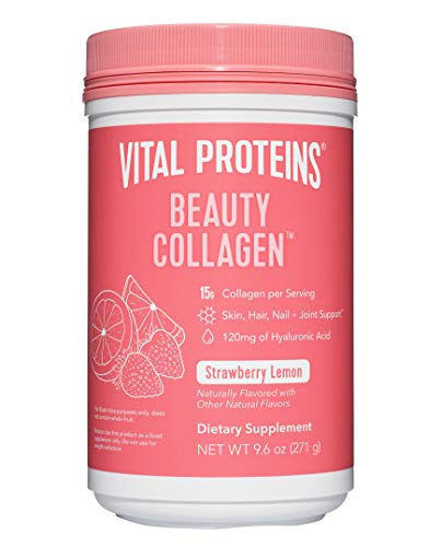 Vital Proteins Beauty Collagen (Strawberry Lemon, Canister) - 120mg of Hyaluronic Acid - NutriGlobal