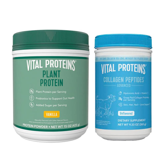 Vital Proteins Collagen Peptides Powder, 9.33 oz Unflavored + 15 oz Vanilla Plant Protein - NutriGlobal