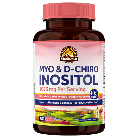 Vitalitown Inositol Supplement for Women, Myo-Inositol & D-Chiro Inositol, Ideal 40:1 Ratio, Hormone Balance & Healthy Ovarian Support for Women, Vitamin B8, Vegan, 60 Capsules, No Gluten - NutriGlobal