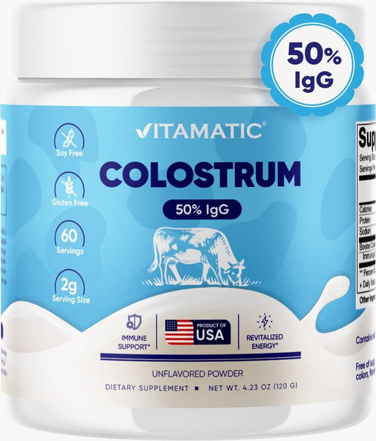 Vitamatic Bovine Colostrum Powder - 50% Highest IgG - Supplement for Gut Health - NutriGlobal