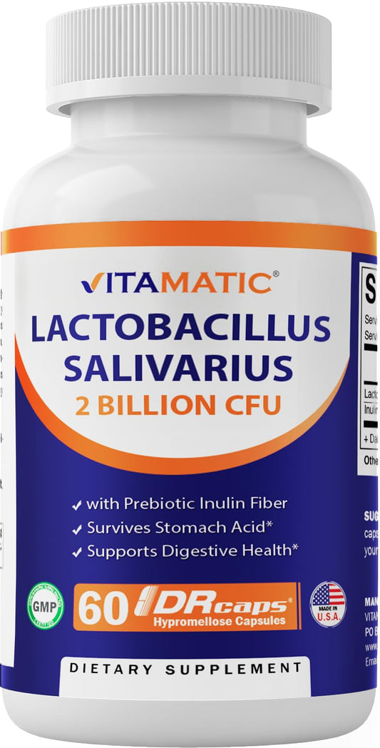 Vitamatic Lactobacillus Salivarius 2 Billion per DR Capsule - 60 Count - Digestive Support - NutriGlobal