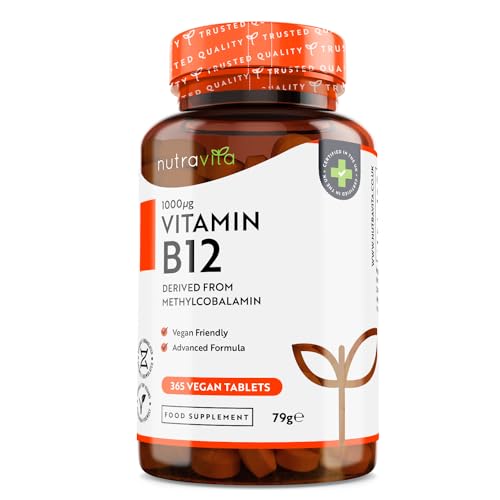 Vitamin B12 1000mcg - 365 High Strength Vegan Tablets (1 Year Supply) - Max Strength - NutriGlobal