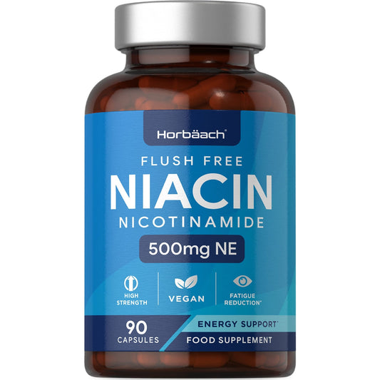 Vitamin B3 Niacin 500mg | 90 Vegan Capsules | Flush Free Nicotinamide Supplement - NutriGlobal